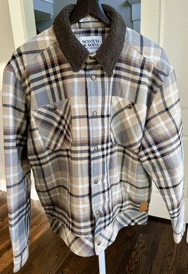 Chaqueta de franela Sherpa grande Scotch & Soda marrón tostado moca para hombre NUEVA Foto 1 de 4