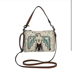 Justin Botas Blanco Pelo Cuero de Vaca Bolso de Hombro Bandolera Thunderbird Bordado NE - Imagen 1 de 3