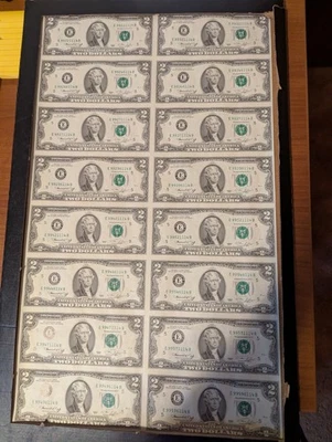 1976 $2 FRN Uncut Sheet Of 16 E-B Richmond Notes - Image 1 of 2