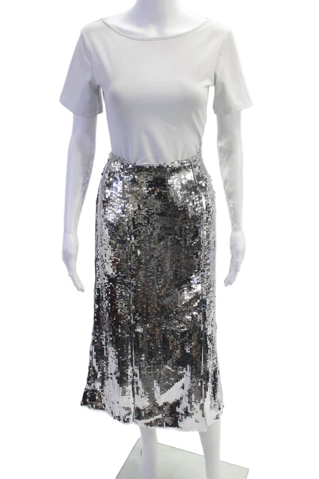 Saia J Crew feminina texturizada com zíper sequenciado fenda longa tom prata tamanho 06 - Imagem 1 de 4