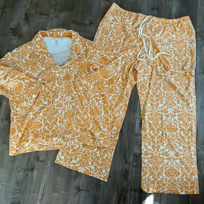 NUEVO Conjunto de Pijama Isaac Mizrahi Live Camisa Botón Pantalones 2XL Naranja Patrón Sherbert Foto 1 de 4
