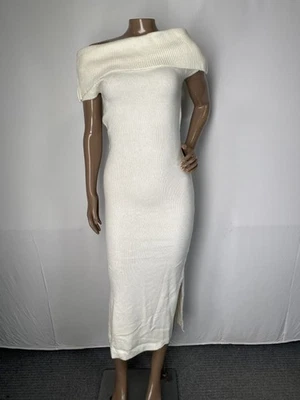 SNDYS женщин Midi свитер платье слоновой кости размер S с плеча стороны разрез без подкладки - Изображение 1 из 4