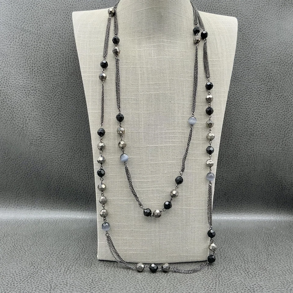 Collar Express Largo Capas Mujer Gunmetal Cadena Facetado Cuentas Estación Gris Foto 1 de 4