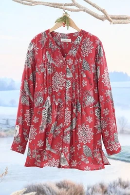 Túnica Coldwater Creek Snowbirds Dover roja multicolor, todas las tallas Foto 1 de 3