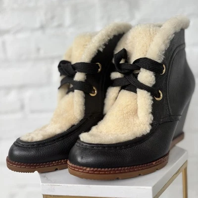 Kate Spade NY Women’s Sandy Black Leather Sherling Ankle Boots 10 M - Image 1 of 4