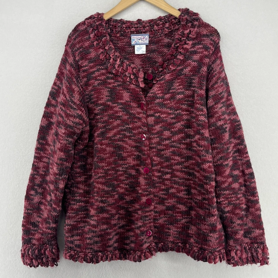 Suéter APRIL CORNELL Mezcla de Lana Mármol Cárdigan Abotonado Grueso Flecos Rojo Foto 1 de 4