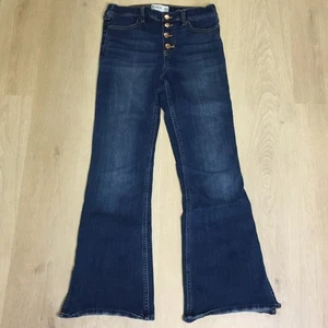 Abercrombie Kids High Rise Flare 13/14 Regular Denim Blue Jeans Faux Button Fly - Picture 1 of 5