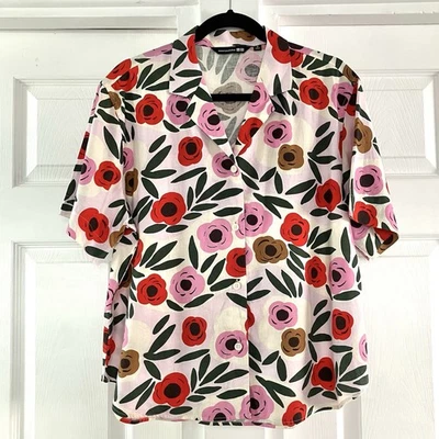 Uniqlo x Marimekko Ruukku Pink Floral Oversized Shirt Linen & Cotton Size M - Image 1 of 4