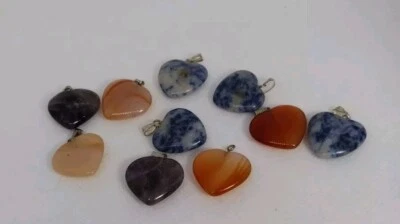 Lote de 10 dijes colgantes de corazón pulido con piedras preciosas Foto 1 de 4