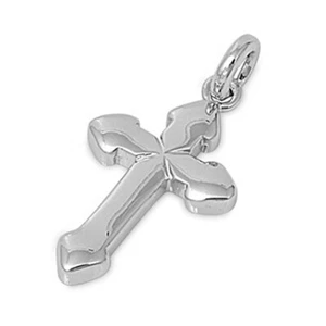 High Polish Cross Pendant .925 Sterling Silver Shiny Traditional Simple Charm - Picture 1 of 2