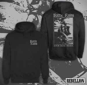Battle Ruins - COLD IRON DEATH HOODED SWEATER SIZE M CROWN COURT ROSE TATTOO - Foto 1 di 1