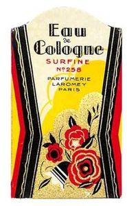 Eau de Cologne Surfine Parfumerie französisches Parfümpapier Etikett neu aus altem Lagerbestand sehr guter Zustand glänzend vergoldet - Bild 1 von 2