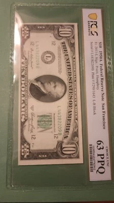 1950-E $10 FRN FEDERAL RESERVE NOTE SAN FRANCISCO, PCGS.    63 PPQ Choice UNC. - Image 1 of 4