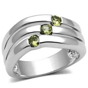Triple Olivine Bezel Set CZ Cocktail Ring SZ 6 - Picture 1 of 3