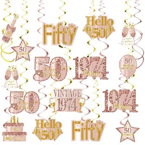 Pink Gold 50th Birthday Decorations Hanging Swirls for Women Rose Gold Happy ... - Picture 1 of 6