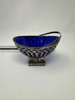 Vintage Pairpoint Metal Small Basket With Cobalt Glass Insert - Image 1 of 4