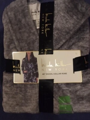 Nicole Miller New York 46" Shawl Collar Plush Soft Warm Robe Grey Size Large New - Image 1 of 2