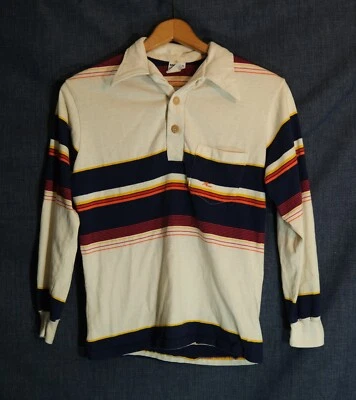 Vtg 1970's Hobie  Striped Surf Skateboard Long Sleeve Polo Shirt Size Medium - Image 1 of 4