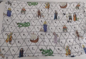 Swaddle Blanket Viking Themed Fabric Gauzey Norse Baby Mythology Print With Flaw - Picture 1 of 15