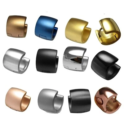 KIKUCHI JEWELRY 2x Pendientes clásicos plegables criollos titanio acero inoxidable 10mm extra anchos 8 colores