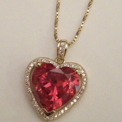 2.20Ct Heart Lab-Created Red Ruby Halo Pendant 14K Yellow Gold Plated 18"Chain - Image 1 of 4