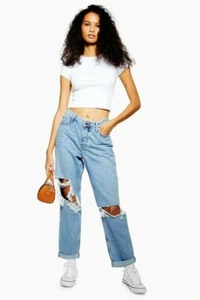 Topshop Jeans, Hayden Loose Fit Boyfriend, Bleached Blue. W25/30 UK6 RRP 46 - Picture 1 of 1