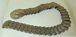 Stretchy Elastic Belt of Overlapping Silver Tone Ovals Hook Buckle Medium Waist - Picture 1 of 5