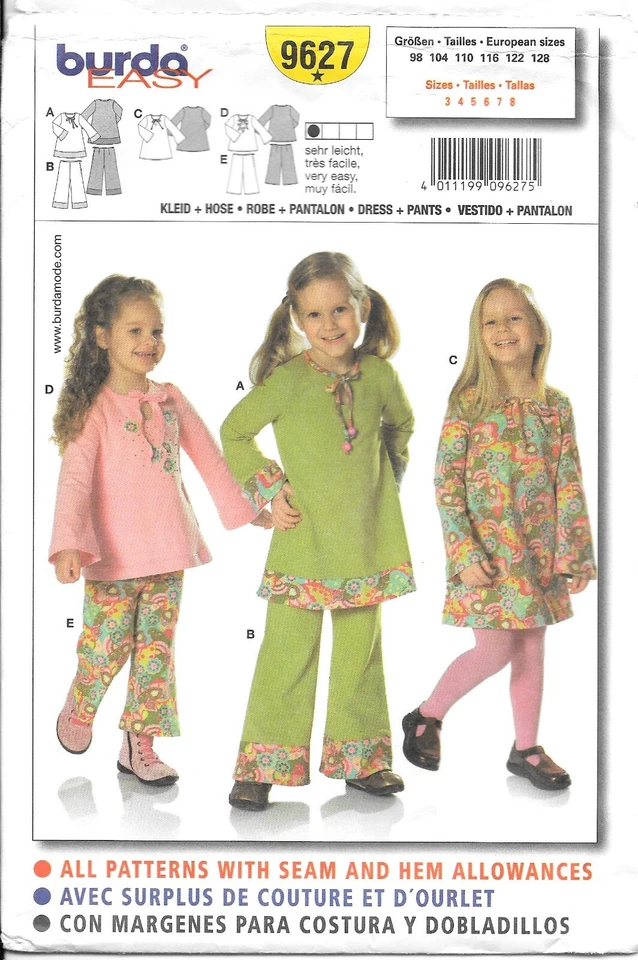 Vintage Burda Sewing Pattern # 9627 Childs Robe Pantalon Dress Pants Sizes: 3-8 - Image 1 of 2