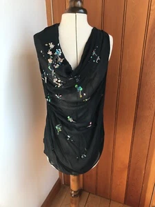 All Saints Silk Sheer Sequin Cowl Top Small - Picture 1 of 5