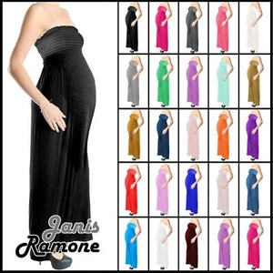 Womens Sheering Maxi Dress Maternity Plain Strapless Bandeau Boobtube Long Dress - Picture 1 of 23