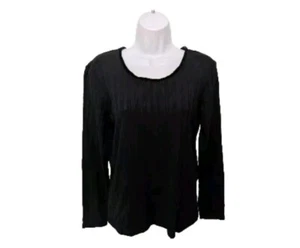 NWT J Jill Velvet Trim Long Sleeve Top Tee T Shirt Womens S Black #n1 - Picture 1 of 9