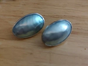 VINTAGE STERLING SILVER GFMW Blister Pearl Earrings Modernist - Picture 1 of 4