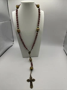 Gorgeous Artisan Made Art Glass Wedding Cake Beads Crucifix Cross Rosary - Picture 1 of 9