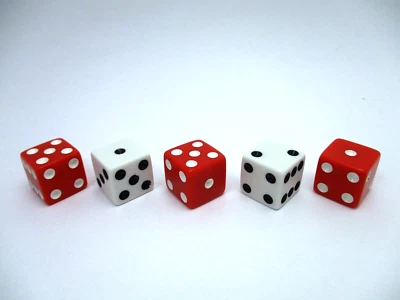 1998 Risk Board Game Replacement Pieces Parts 3 Red & 2 White Battle Dice - Image 1 of 4