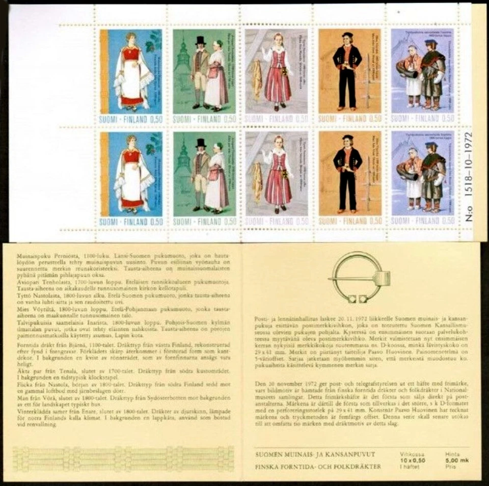 Finland 1972 National Costumes, Complete Booklet MNH / UNM. Cat £35.00 - Image 1 of 1