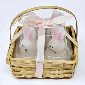Easter Bunnies Set Of 4 Candles Rabbits in Basket Sealed White Bunny Home Decor - Picture 1 of 7