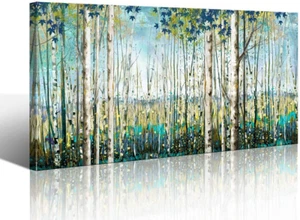 Large Wall Art Decor Green View White Birch Forest Canvas Painting Nature Plant  - Picture 1 of 6
