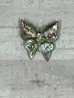 Broche Pin Mariposa Abulón Alpaca México Vintage Plata Firmado Foto 1 de 4