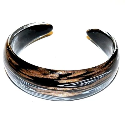 Brazalete BR370 Oro Blanco y Negro Bronce Brillo Vidrio Murano 7.25"  Foto 1 de 2