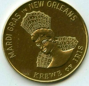 Martedì Grasso Doubloon Krewe of Iris 1968 Alumnium Oro - Foto 1 di 2