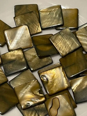 Mother of Pearl Brown Square 15mm Beads - 26 Beads - Image 1 of 4