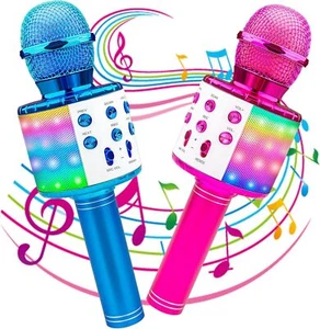 Karaoke Bluetooth Microphones Portable LED Lights Mic Speaker for Home KTV Party - Picture 1 of 11