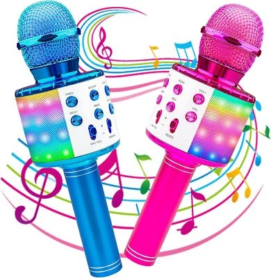 ICNOW Karaoke Bluetooth Microphones Portable LED Lights Mic Speaker for Home KTV Party