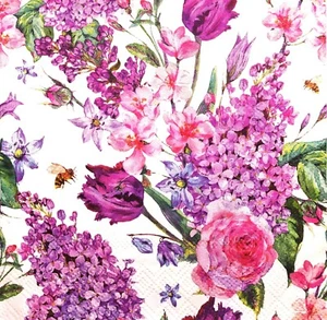 N684# 3 x Single Paper Napkins Decoupage Pink Purple Flower Tulip Lilac Collage - Imagen 1 de 7