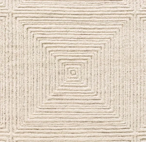 Modern Ivory White Wool Area Rug 8x10 Geometric Concentric Square Textured Rug - Picture 1 of 6