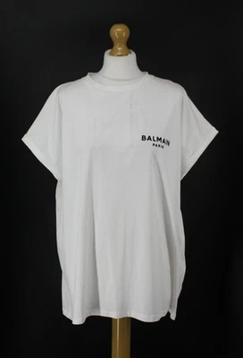 BALMAIN WOMENS FLOCKED-LOGO T-SHIRT CREW NECK UK XL WHITE RRP £293 IB - image 1 of 4