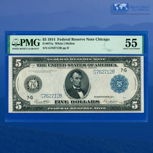 Fr.871a 1914 $5 Five Dollars Federal Reserve Note Chicago, PMG AU 55 #62712 - Picture 1 of 3