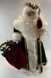 Vintage Weihnachtsmann Santa Figur 18" Samtmantel, Stab & Geschenktüte - Bild 1 von 8