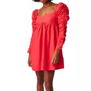 Free People Taglia S Lindsay Vestito Babydoll Arancione Corallo Cruise Resort Coastal - Foto 1 di 10