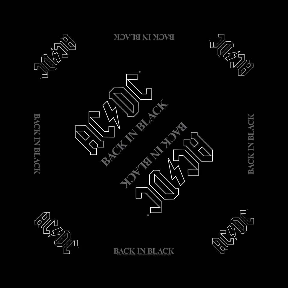 AC/DC Back In Black Bandana Official Cotton Head Wrap Bandanna Scarf  - image 1 of 1